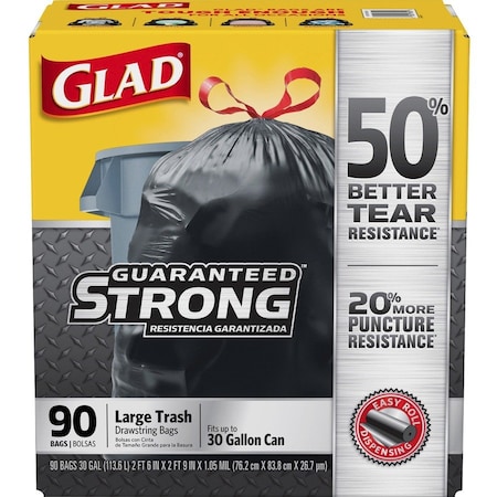 Glad 30 gal Trash Bags, L, 1.05 mil (27 Micron), Black, 90 PK CLO78952